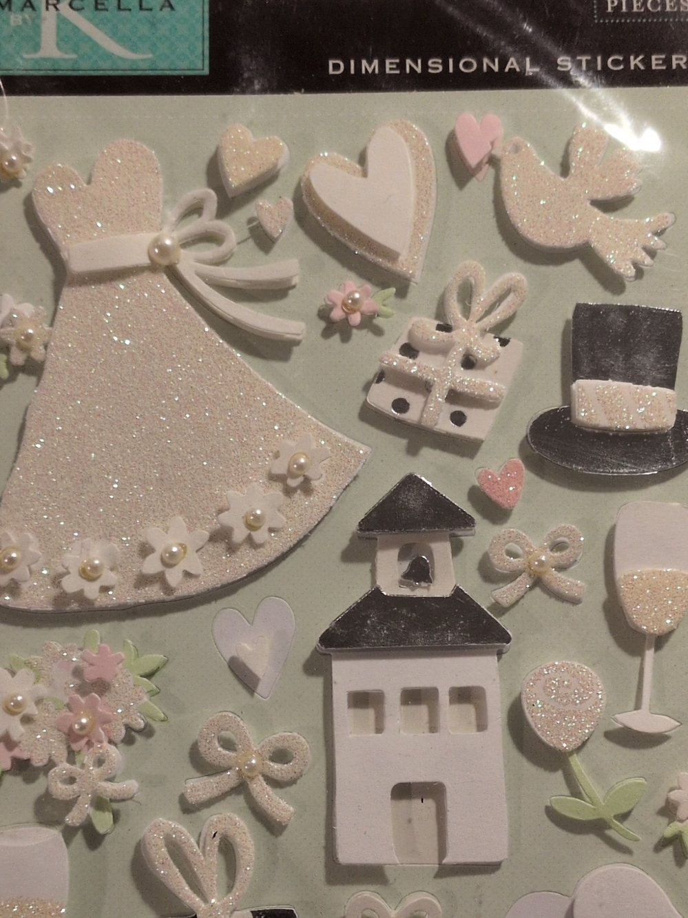 MARELLA White, Pink & Black Wedding Dimensional Glitter Stickers